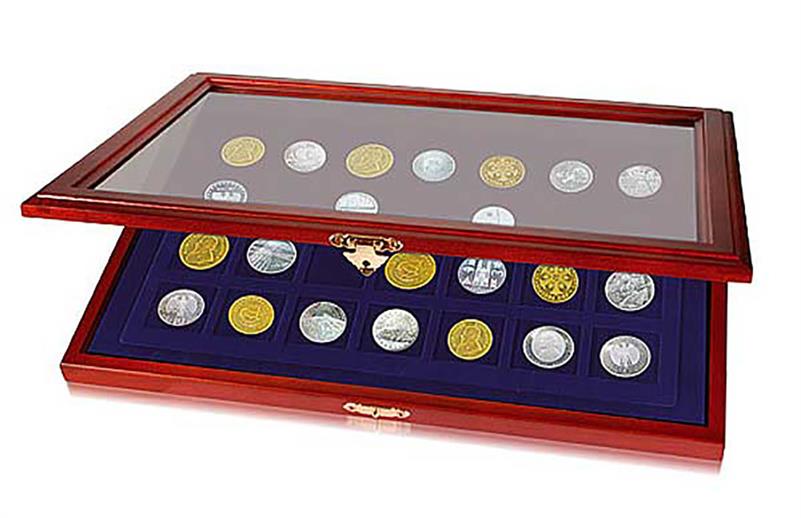 VITRINE mit 40 FÄCHERN für MÜNZEN Holzrahmen 5903 NEU 7235