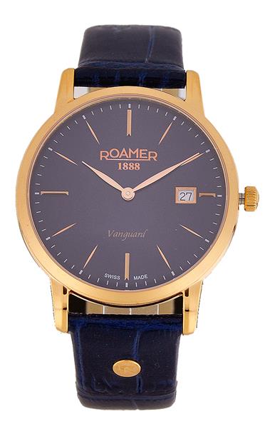 ROAMER Herrenuhr 979809 49 45 09 LEDER blau Datum UVP:359,-€ NEU 13398