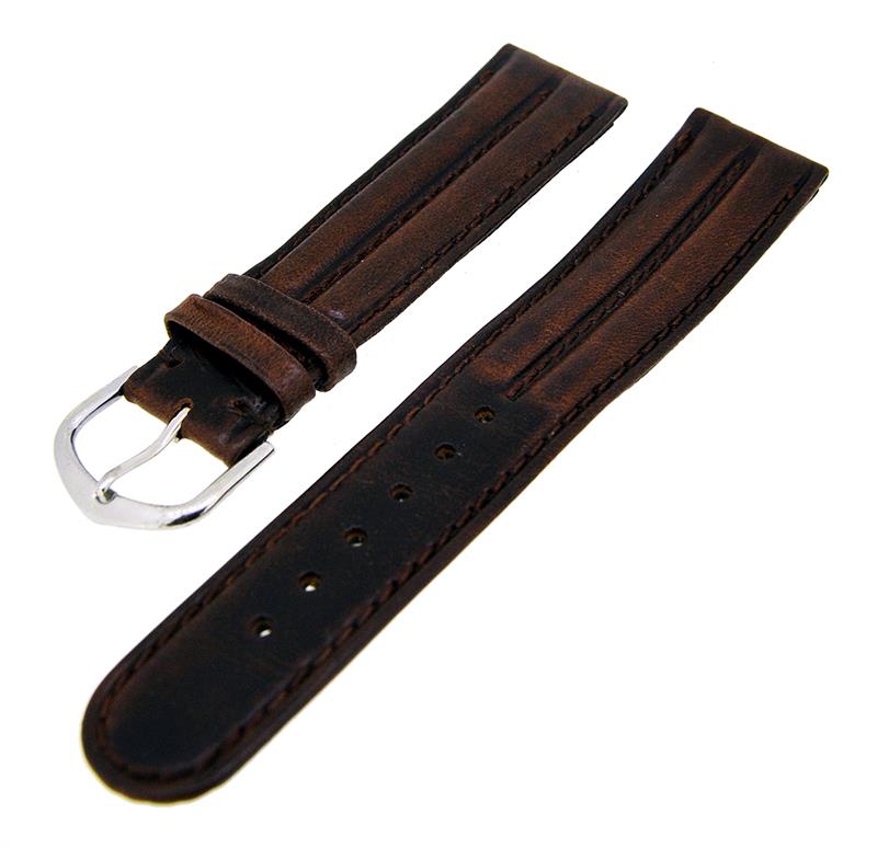 Uhrenarmband Lederband Dunkelbraun Doppelwulst 20mm dick gepolstert NEU 14133