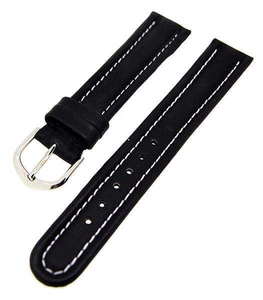 Uhrenarmband Lederband Schwarz mit weißer Naht 18mm dick gepolstert NEU 14137