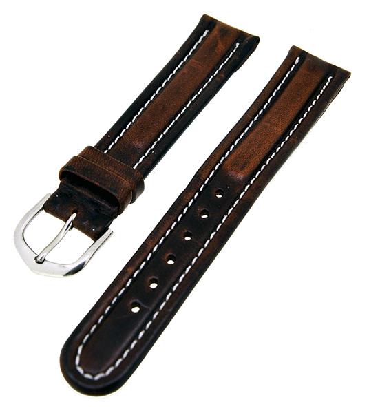 Uhrenarmband Lederband Dunkelbraun mit weißer Naht 18mm dick gepolstert NEU 14139