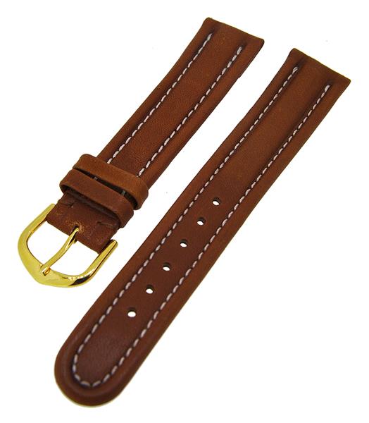 Uhrenarmband Lederband Hellbraun mit weißer Naht 18mm dick gepolstert NEU 14140