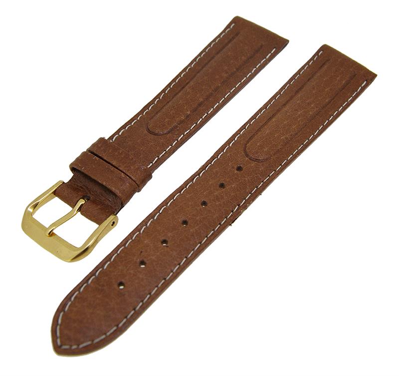 Uhrenarmband Lederband Hellbraun 18mm gepolstert Dornschließe Gold NEU 14144