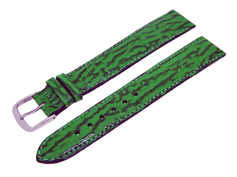 Uhrenarmband Lederband Grün Ton in Ton 18mm Dornschließe Silber XL NEU 14150