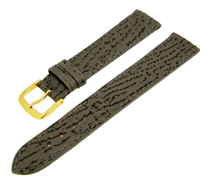 Uhrenarmband Lederband Grau Ton in Ton 18mm Dornschließe Gold NEU 14153