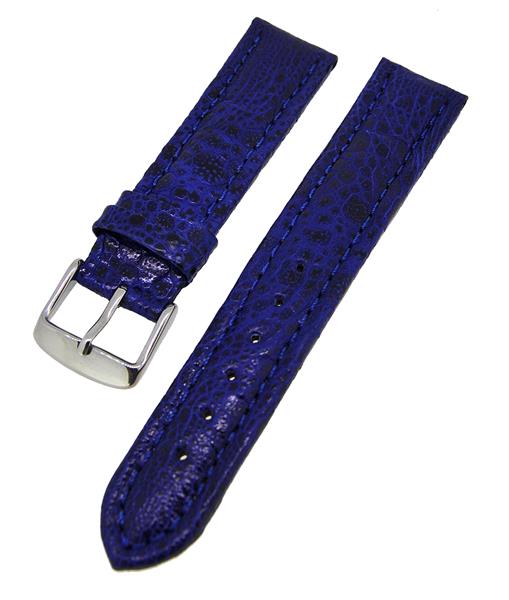 Uhrenarmband Lederband Dunkelblau Kroko 18mm Dornschließe Silber NEU 14154