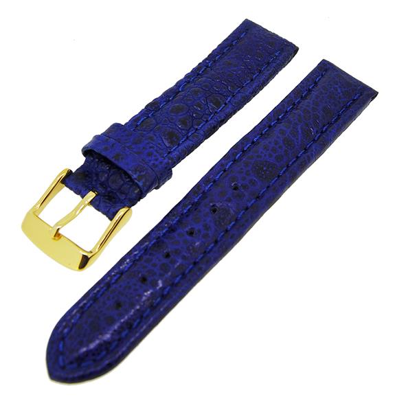 Uhrenarmband Lederband Dunkelblau Kroko 18mm Dornschließe Gold NEU 14156