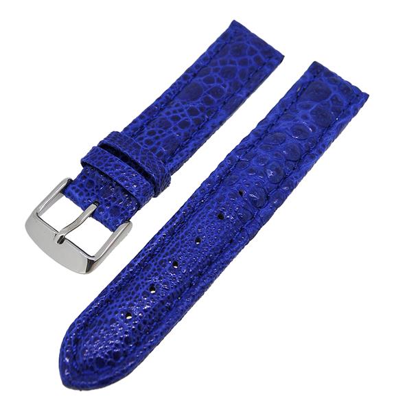 Uhrenarmband Lederband Blau Kroko 18mm Dornschließe Silber NEU 14157
