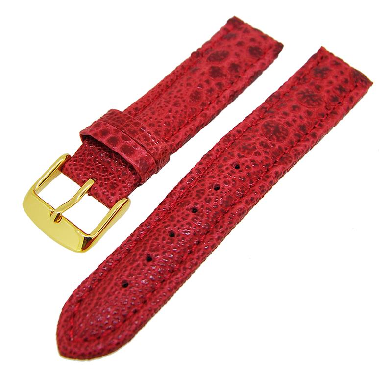 Uhrenarmband Lederband Rot Kroko 18mm Dornschließe Gold NEU 14159