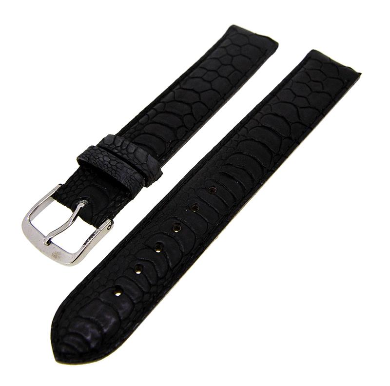 Uhrenarmband Lederband Schwarz Matt Kroko 20mm Dornschließe Silber NEU 14177