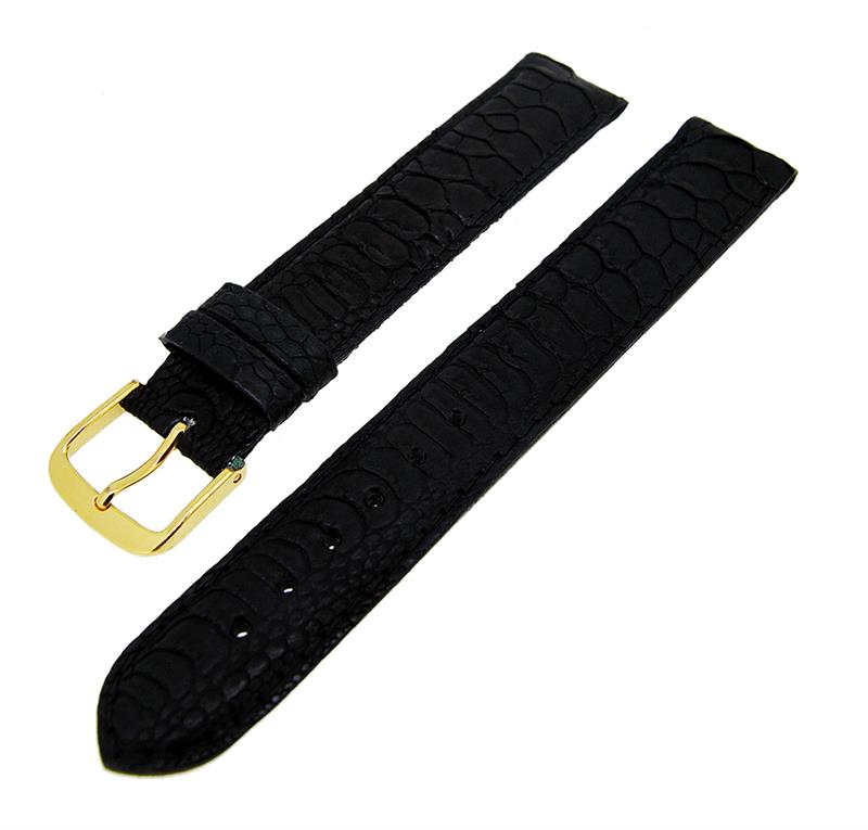 Uhrenarmband Lederband Schwarz Matt Kroko 16mm Dornschließe Gold NEU 14178
