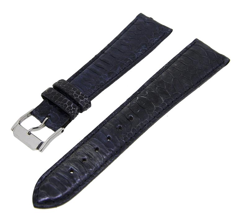 Uhrenarmband Lederband Blau Glänzend Kroko 20mm Dornschließe Silber NEU 14193