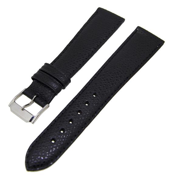 Uhrenarmband Lederband Schwarz Ton in Ton 20mm Dornschließe Silber 14202