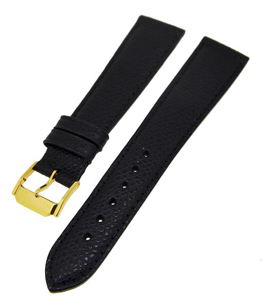 Uhrenarmband Lederband Schwarz Ton in Ton 18mm Dornschließe Gold 14203