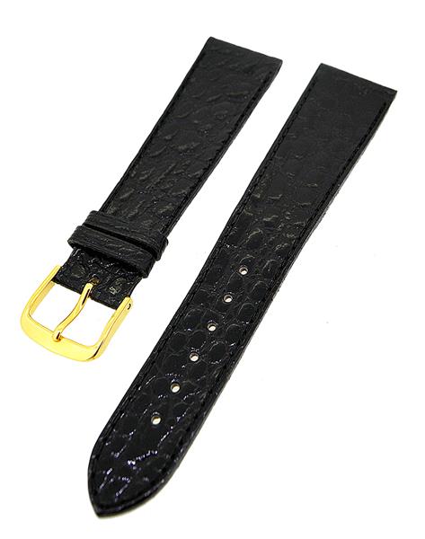 Uhrenarmband Lederband Schwarz Ton in Ton Kroko 18mm Dornschließe Gold 14248