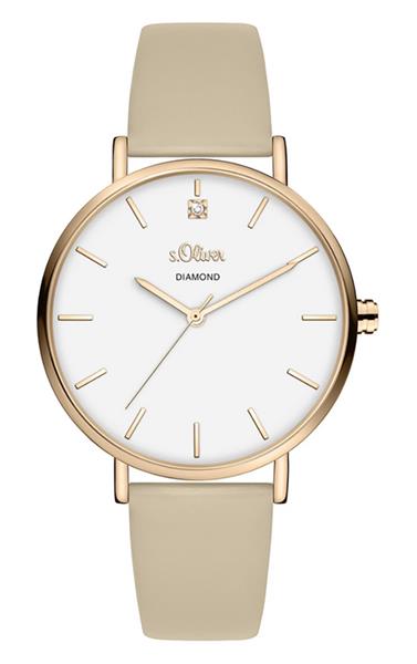 Orig. s.Oliver Diamond Damenuhr SO-3959-LQ Leder beige Analog UVP:99,95€ 14349