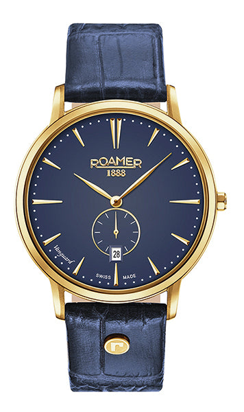 ROAMER Herrenuhr 980812 48 45 09 Leder blau Datum UVP:379,-€ NEU 14406