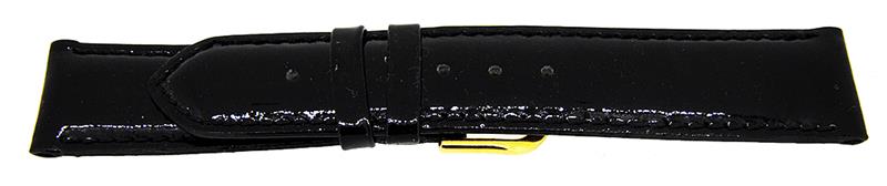 Uhrenarmband Lederband schwarz glatt glänzend 20mm Dornschließe Gold 14417