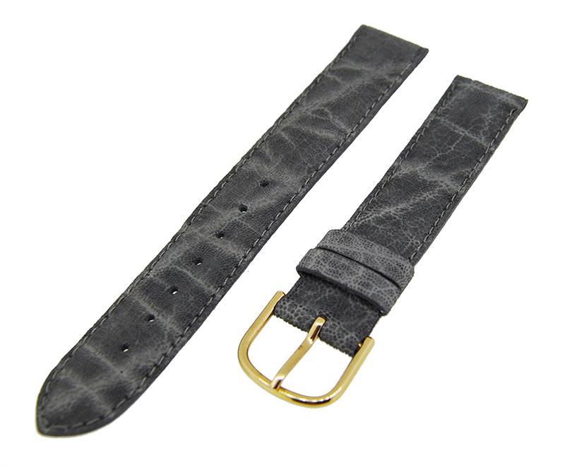 Uhrenarmband Lederband Grau weich Struktur 16mm Dornschließe Gold NEU 14424