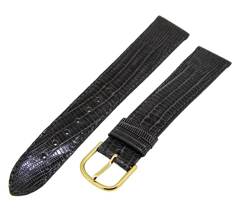 Uhrenarmband Lederband Dunkelgrau 19mm Dornschließe Gold Ersatzband NEU 14520
