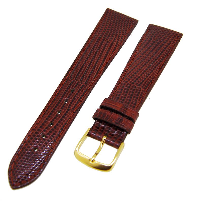 Uhrenarmband Lederband Rot-Braun 20mm Dornschließe Gold Ersatzband NEU 14533