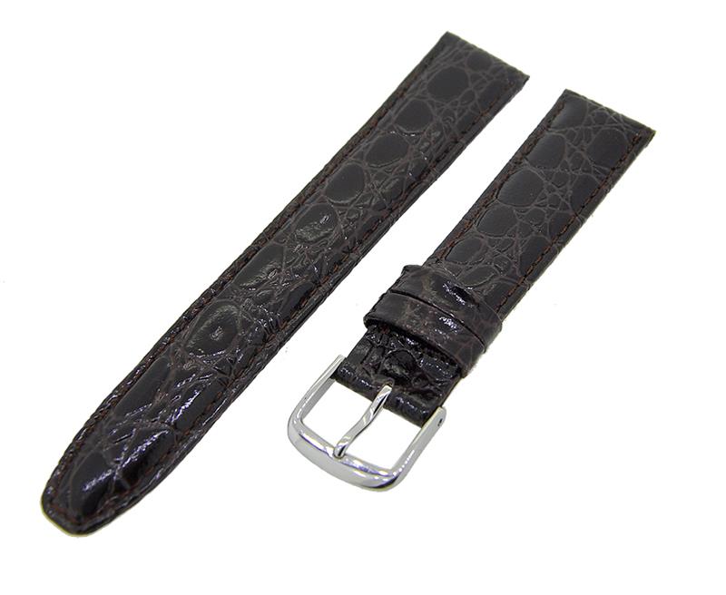 Uhrenarmband Lederband Dunkelbraun 18mm Dornschließe Silber Ersatzband NEU 14544