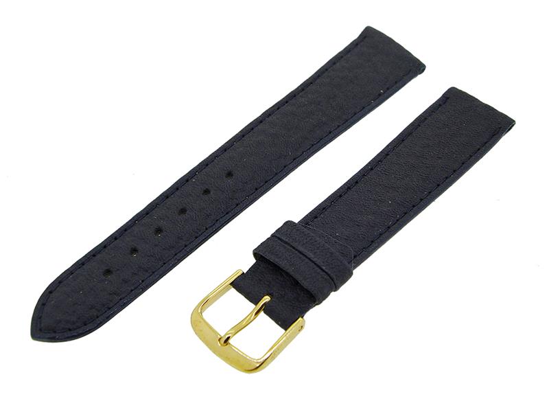 Uhrenarmband Lederband Struktur Blau 18mm Dornschließe Gold Ersatzband NEU 14586