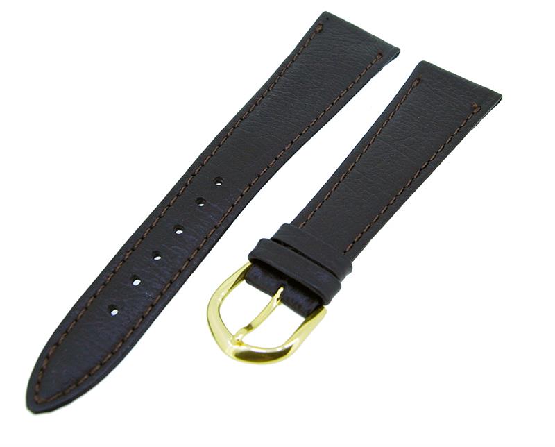 Uhrenarmband Lederband Dunkelbraun 20mm Ton in Ton Dornschließe Gold Ersatzband 14640