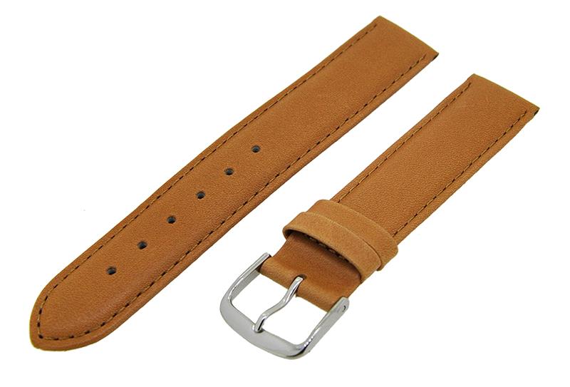 Uhrenarmband Leder Hellbraun 18mm weiße Naht Dornschließe Silber Ersatzband 14709