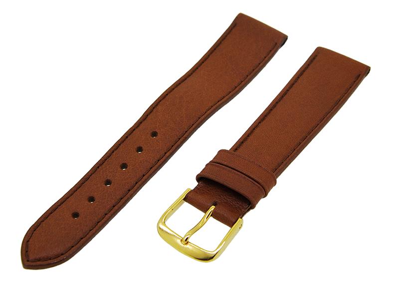 Uhrenarmband Leder Dunkelbraun 19mm TiT Dornschließe Gold Ersatzband 14710