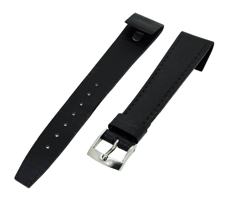 Uhrenarmband Leder Schwarz 18mm TiT CLIP Dornschließe Silber Ersatzband 14714