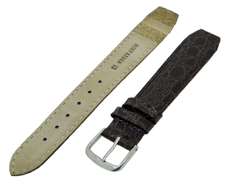 Uhrenarmband Leder Dunkelbraun 18mm TiT Dornschließe Silber Ersatzband 14719