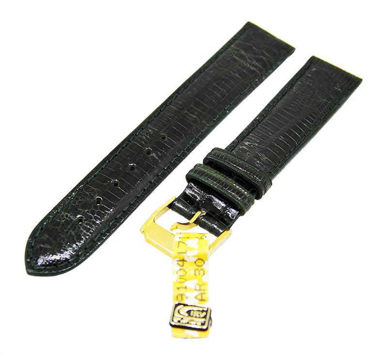 Uhrenarmband Leder Grün 18mm Ton in Ton Dornschließe Gold IRV Zertifikat 14783