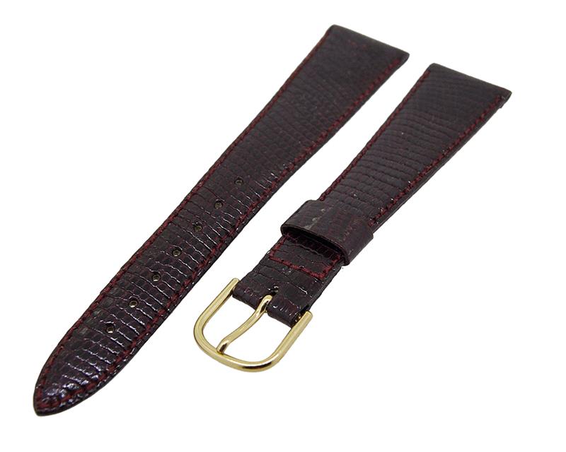 Uhrenarmband Leder Bordeaux 18mm Ton in Ton Dornschließe Gold Ersatzband 14788