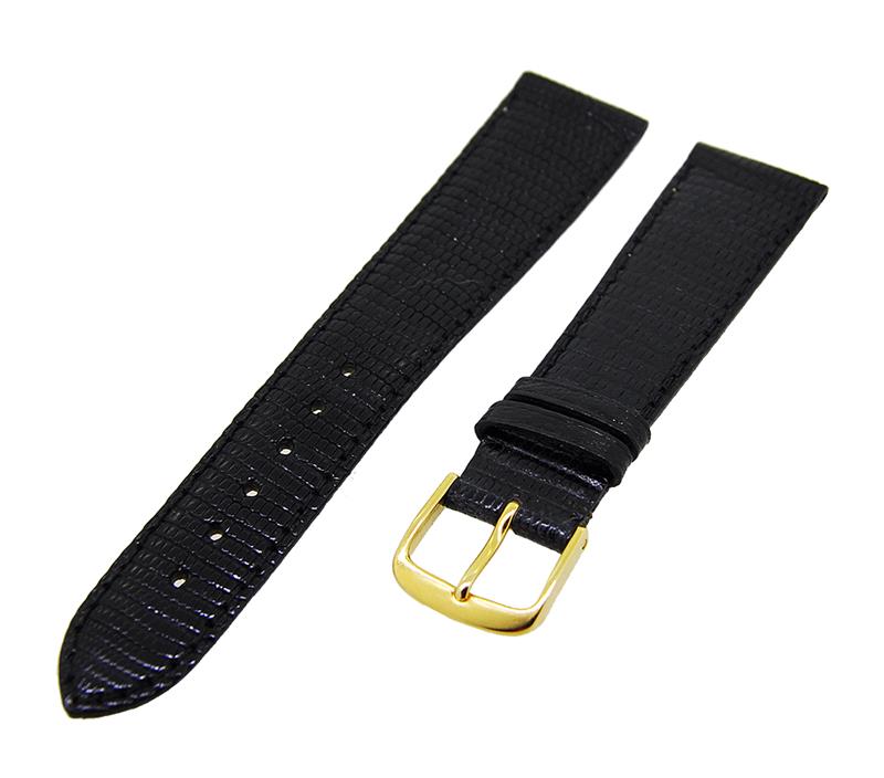 Uhrenarmband Leder Schwarz 18mm Ton in Ton Dornschließe Gold Ersatzband 14794