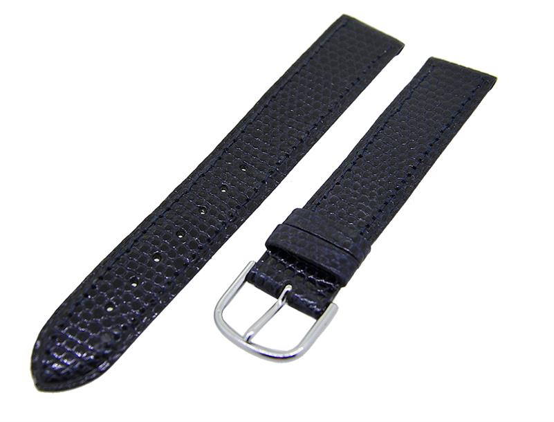 Uhrenarmband Leder Dunkelblau 17mm Ton in Ton Dornschließe Silber Ersatzband 14796