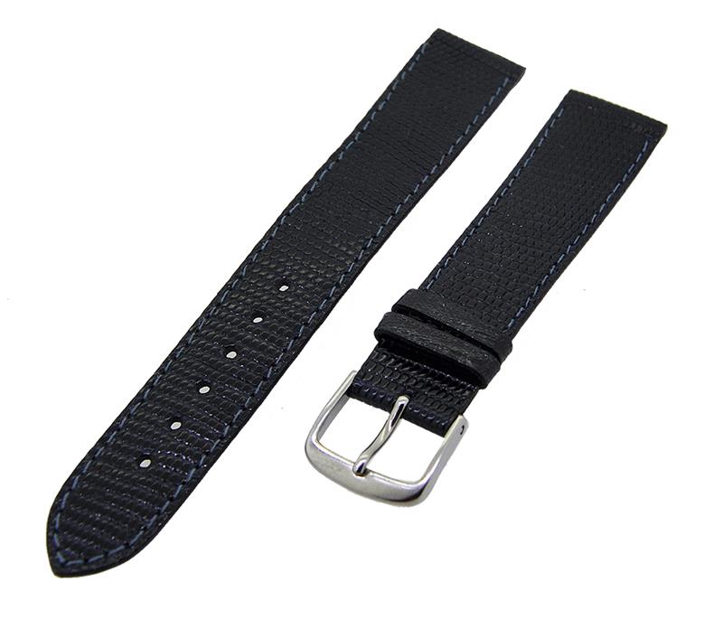 Uhrenarmband Leder Dunkelblau 18mm Ton in Ton Dornschließe Silber Ersatzband 14813