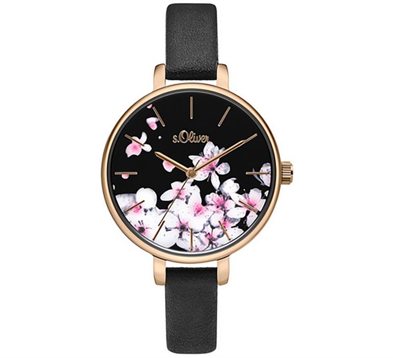 Orig. s.Oliver Damenuhr SO-3782-LQ Leder schwarz rodégold UVP:79,95€ NEU 14863
