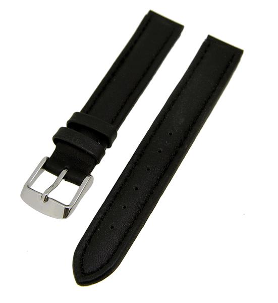 Uhrenarmband Leder Schwarz 16mm Ton in Ton Dornschließe Silber Ersatzband 14879