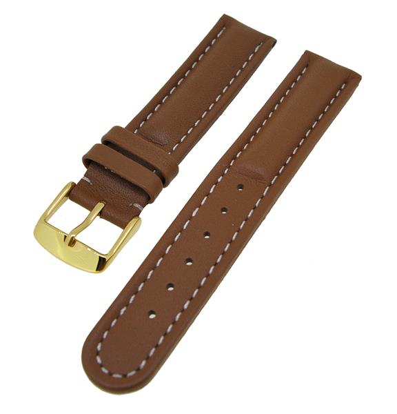 Uhrenarmband Leder Braun 18mm Ton in Ton Dornschließe Gold Ersatzband 14880
