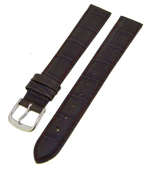 Uhrenarmband Leder Dunkelbraun 16mm Ton in Ton XL Dornschließe Silber 14881