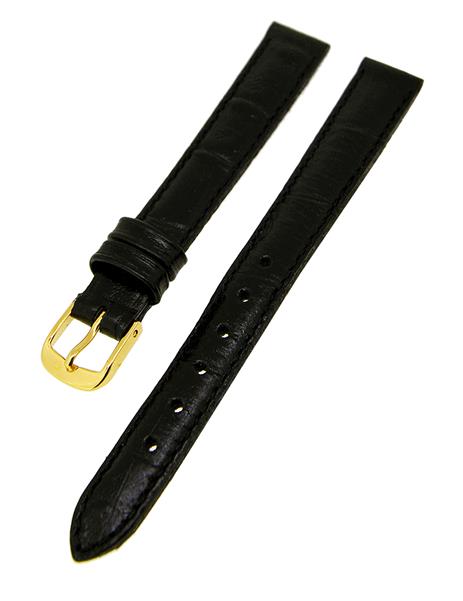 Uhrenarmband Leder Schwarz 12mm Ton in Ton Dornschließe Gold Ersatzband 14883