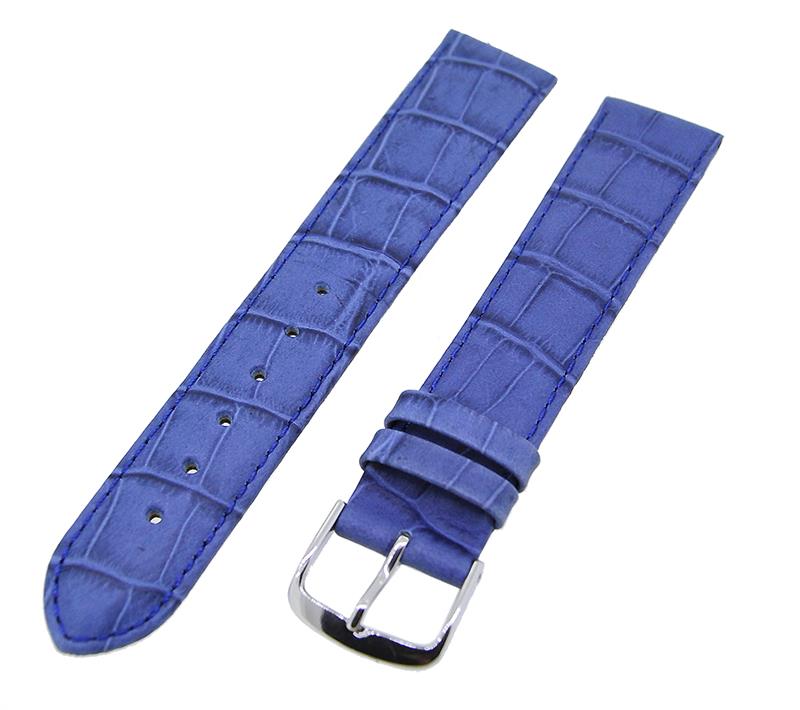 Uhrenarmband Leder Blau 16mm Ton in Ton Dornschließe Silber Ersatzband 14885
