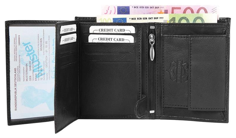 Steinmeister Geldbörse 3000424-001 ECHTLEDER Lamm Schwarz Hochformat NEU 14932