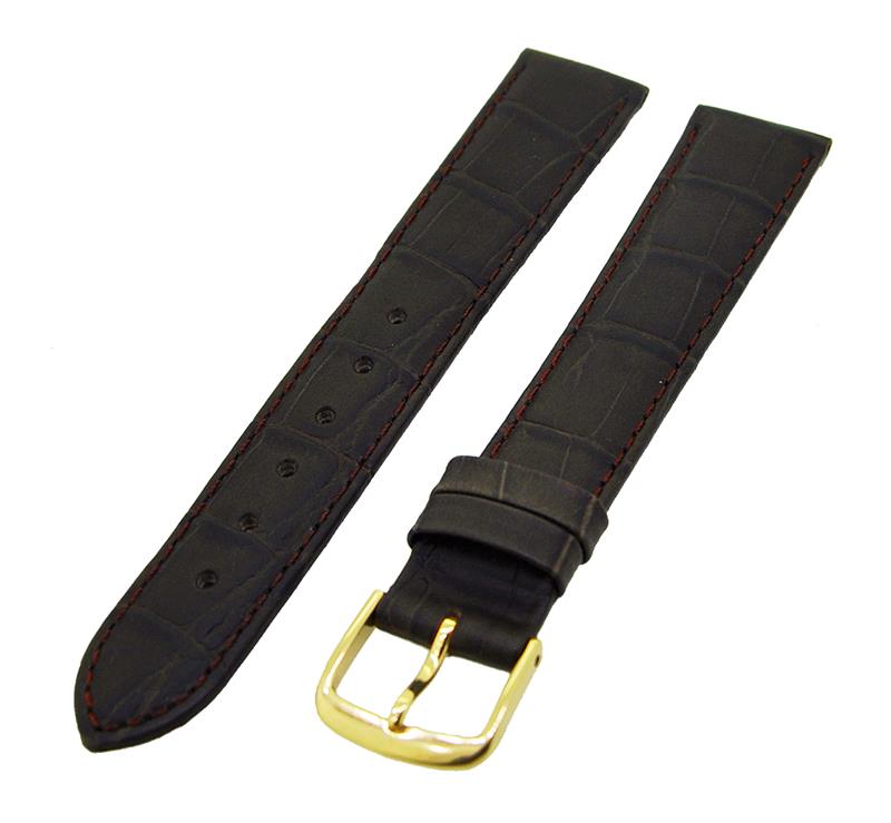 Uhrenarmband Leder Braun 18mm Ton in Ton Dornschließe Gold Ersatzband 14986