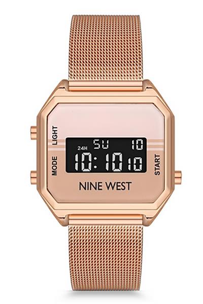 Nine West Damenuhr DIGITAL Metall ALARM Licht DATUM Stopp UVP:49,-€ NEU 15406
