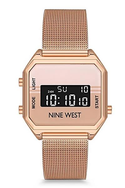 Nine West Damenuhr DIGITAL Metall ALARM Licht DATUM Stopp UVP:49,-€ NEU 15406