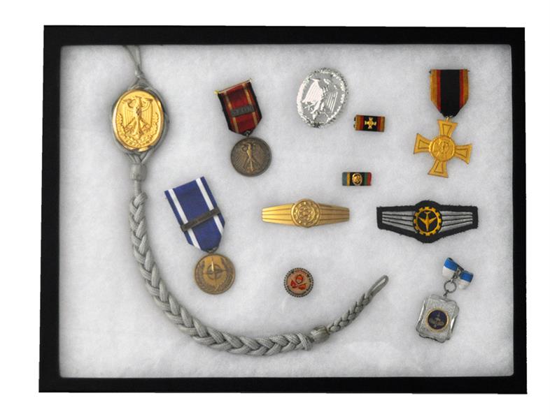 Vitrine für ORDEN und EHRENZEICHEN Lederrahmen Echtgals Militärorden NEU 15457