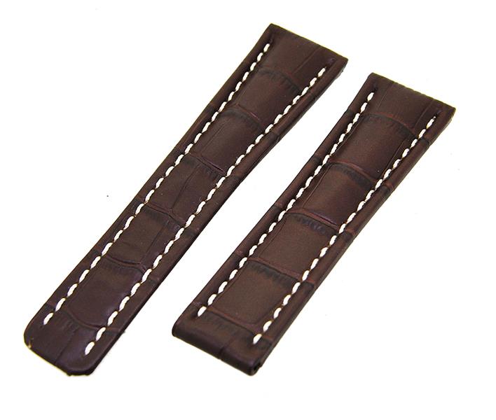 Uhrenarmband Lederband Dunkelbraun mit weißer Naht 24mm ohne Schließe NEU 15461