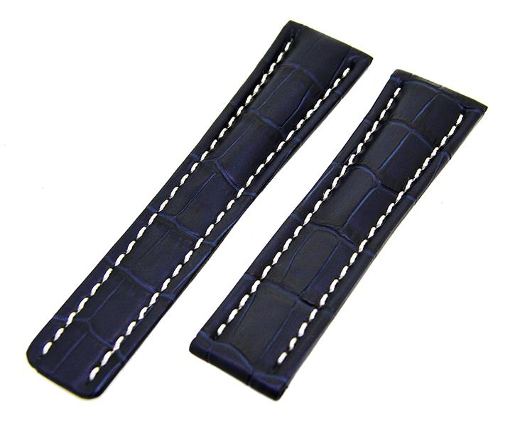 Uhrenarmband Lederband Dunkelblau mit weißer Naht 22mm ohne Schließe NEU 15464